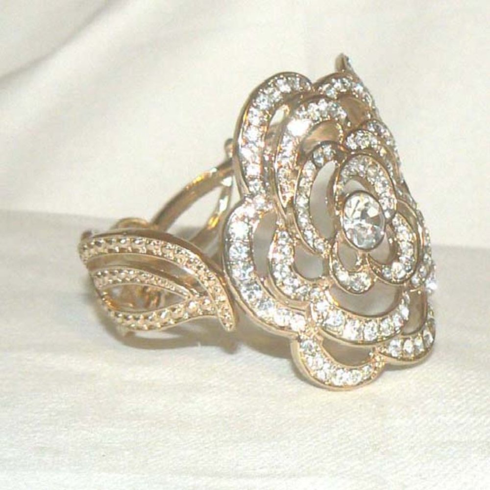 Gold with Rhinestones Spring Cuff Bracelet